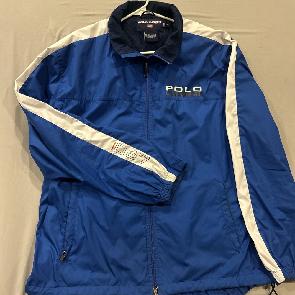 Vintage Polo Sport Ralph Lauren Blue Windbreaker Jacket XXL 1067 Spellout 90s